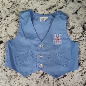 Blue Vest with V-Neck and Embroidered Detail
